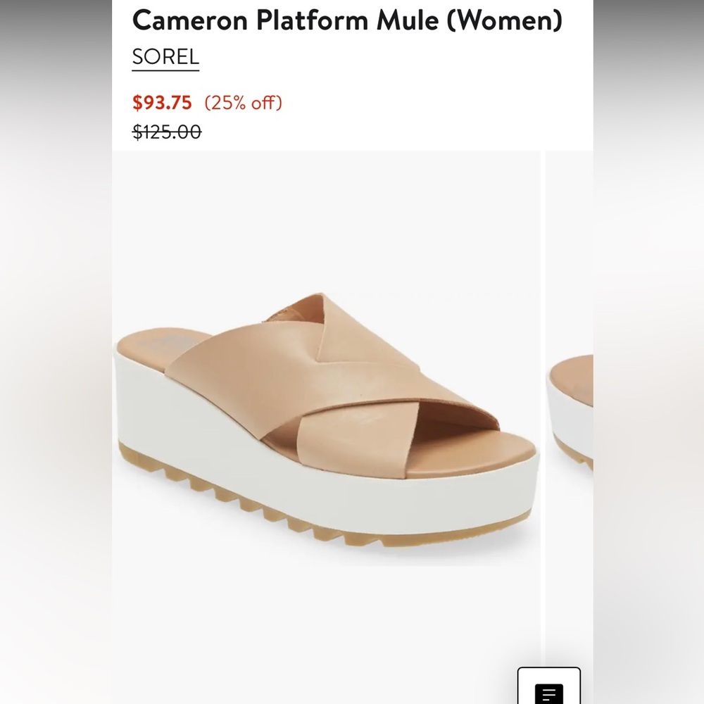 SOREL Cameron Flatform Mule Honest Beige/Sea Salt. BRAND NEW. Size 7.